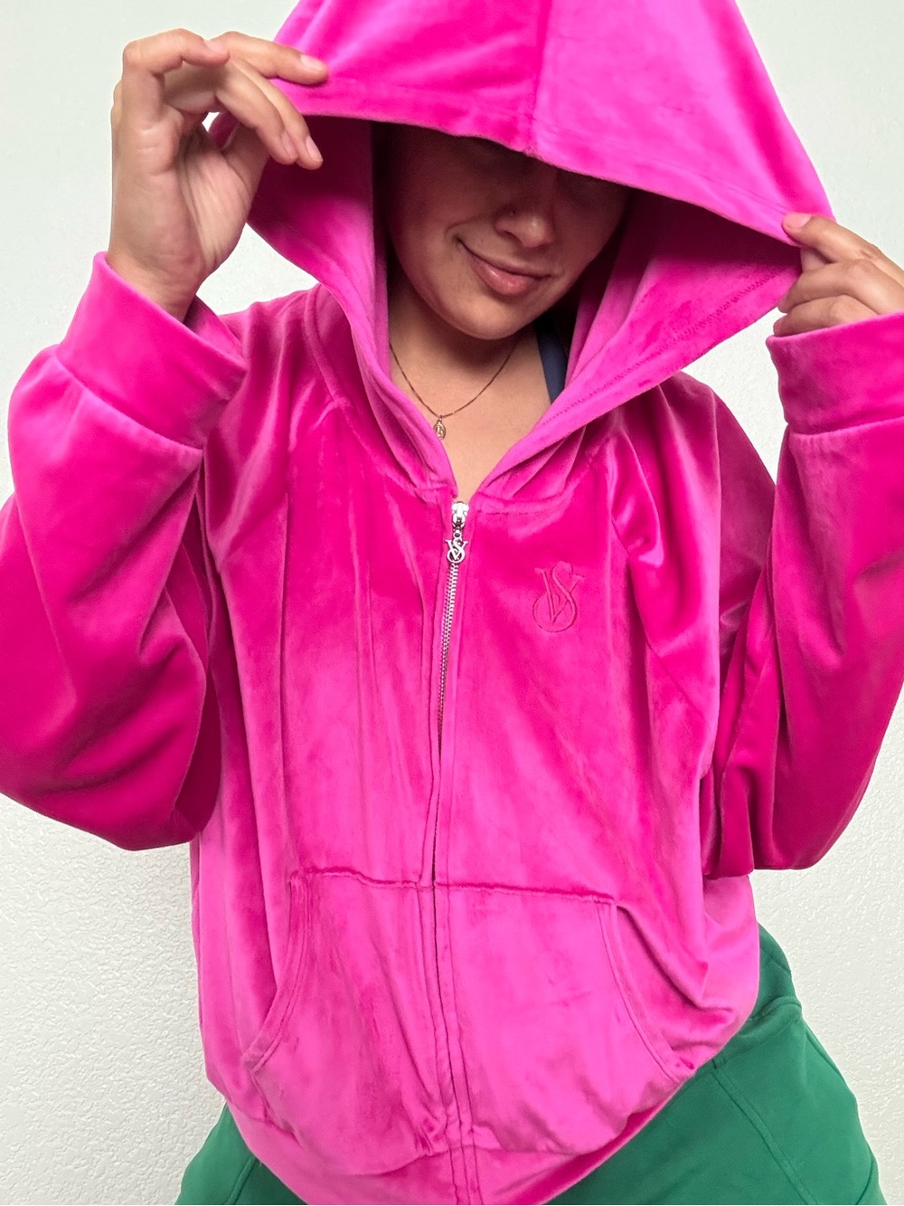 Victoria’s Secret Hot Pink Velour Zip Hoodie with Embroidered VS Logo